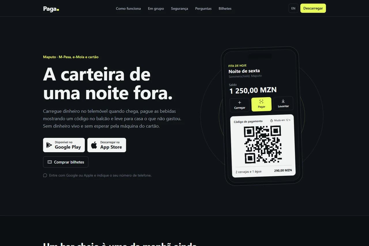 Captura de ecrã de Paga